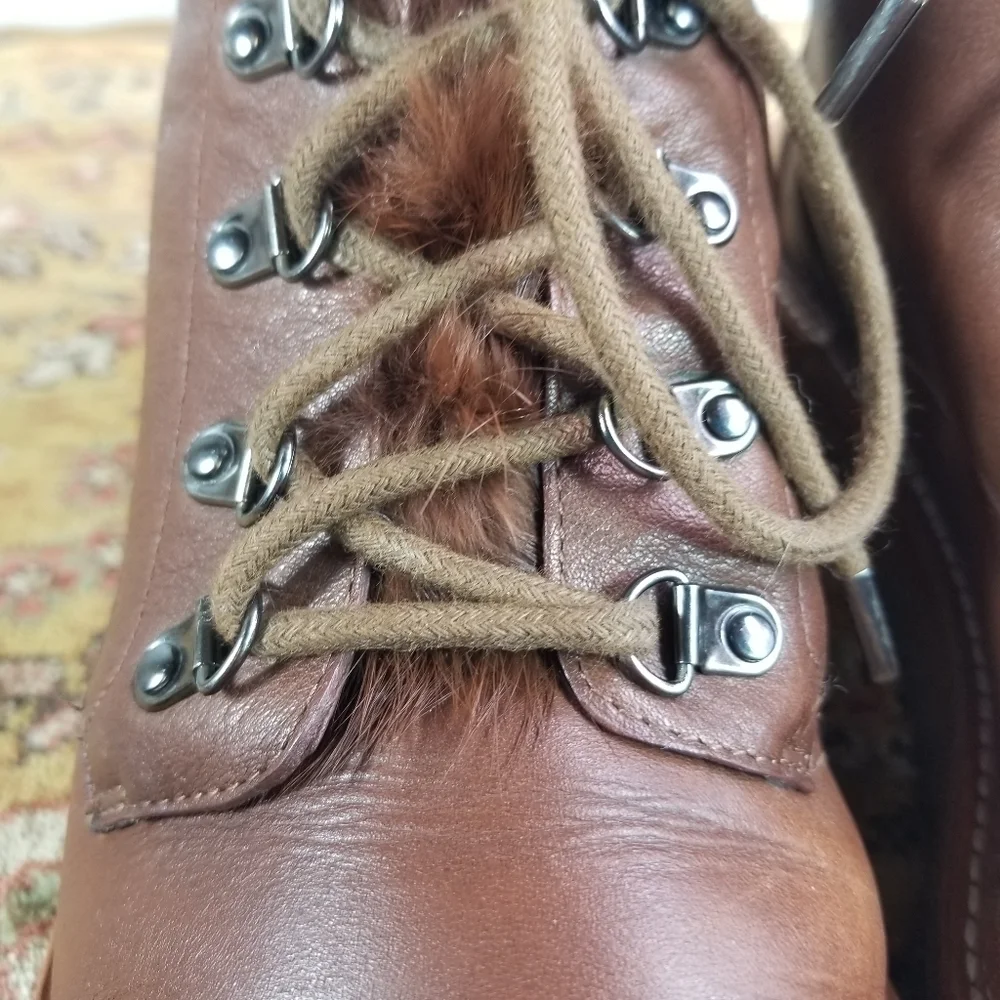 Botkier brown leather rabbit fur lace up winter boots